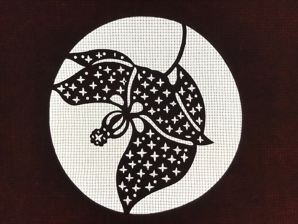 Antique Japanese Katagami Kimono Paper Stencil Katazome Lily Flowers 4Y461