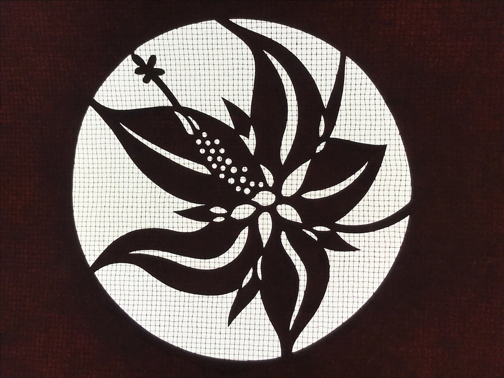 Antique Japanese Katagami Kimono Paper Stencil Katazome Lily Flowers 4Y461