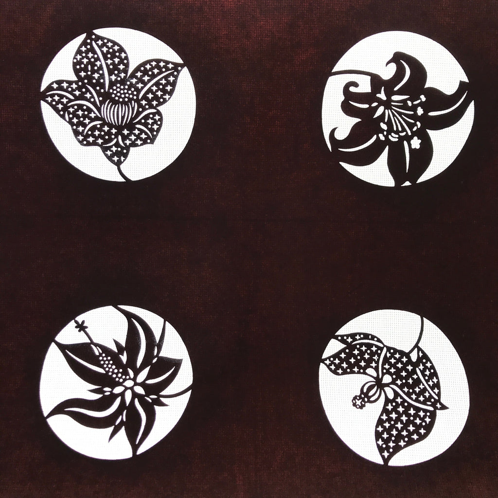 Antique Japanese Katagami Kimono Paper Stencil Katazome Lily Flowers 4Y461