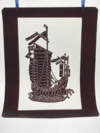 Antique Japanese Katagami Kimono Paper Stencil Katazome Sailing Ship Boat 4Y494