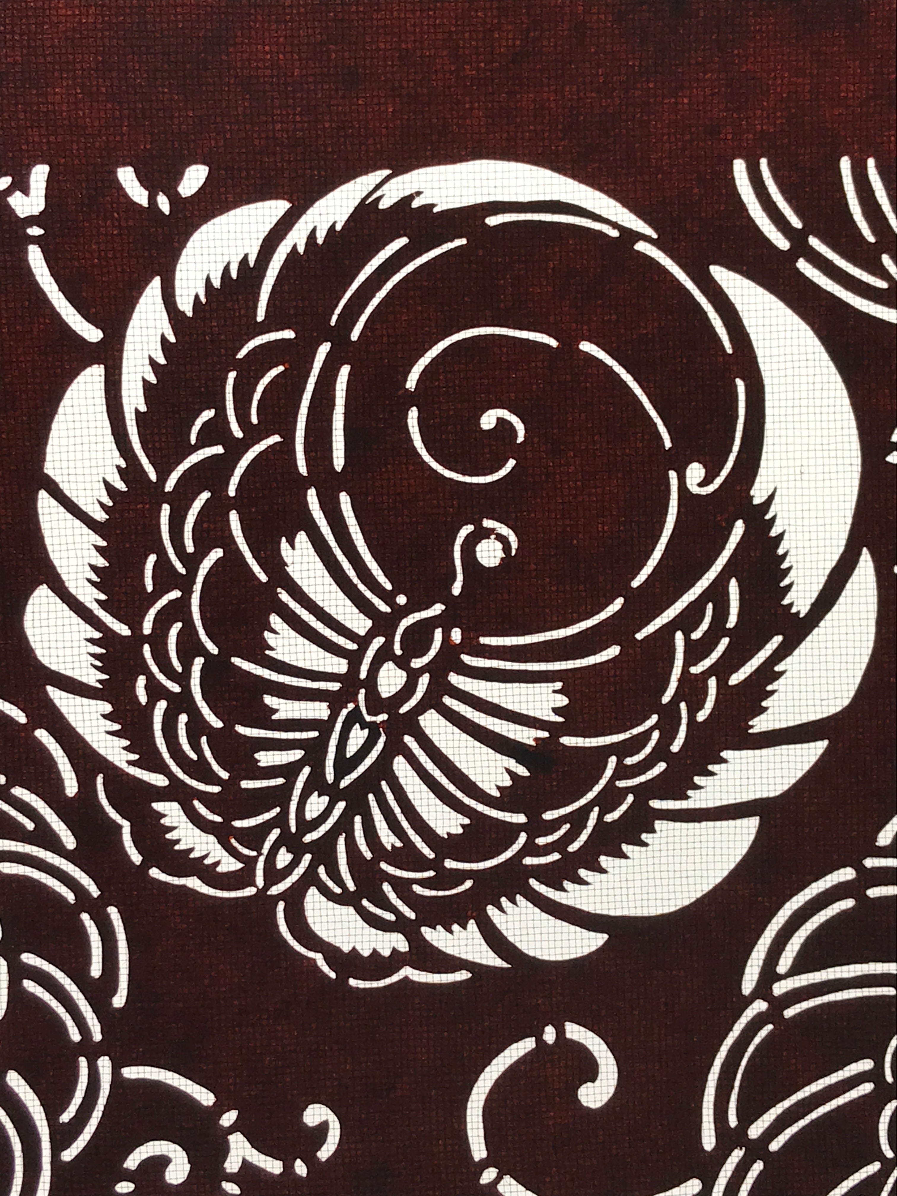 Antique Japanese Katagami Kimono Paper Stencil Katazome Winged Crest 4Y472
