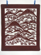 Antique Japanese Katagami Kimono Paper Stencil Mountain Forest Flowers 4Y493