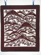 Antique Japanese Katagami Kimono Paper Stencil Mountain Forest Flowers 4Y493