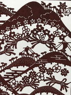Antique Japanese Katagami Kimono Paper Stencil Mountain Forest Flowers 4Y493