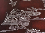 Antique Japanese Katagami Kimono Paper Stencil Mountain Village Bird 4Y485