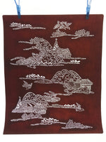 Antique Japanese Katagami Kimono Paper Stencil Mountain Village Bird 4Y485