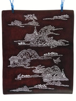 Antique Japanese Katagami Kimono Paper Stencil Mountain Village Bird 4Y485