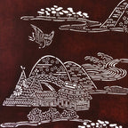 Antique Japanese Katagami Kimono Paper Stencil Mountain Village Bird 4Y485