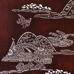 Antique Japanese Katagami Kimono Paper Stencil Mountain Village Bird 4Y485