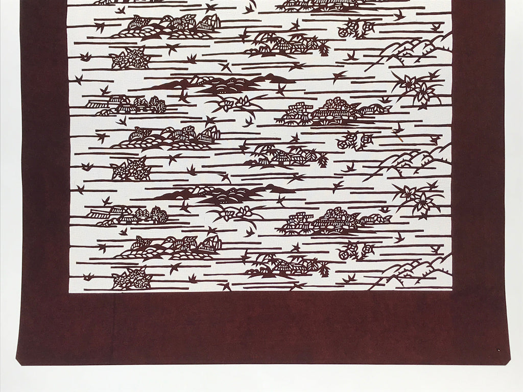 Antique Japanese Katagami Kimono Paper Stencil Mountain Village Hydrangea 4Y479