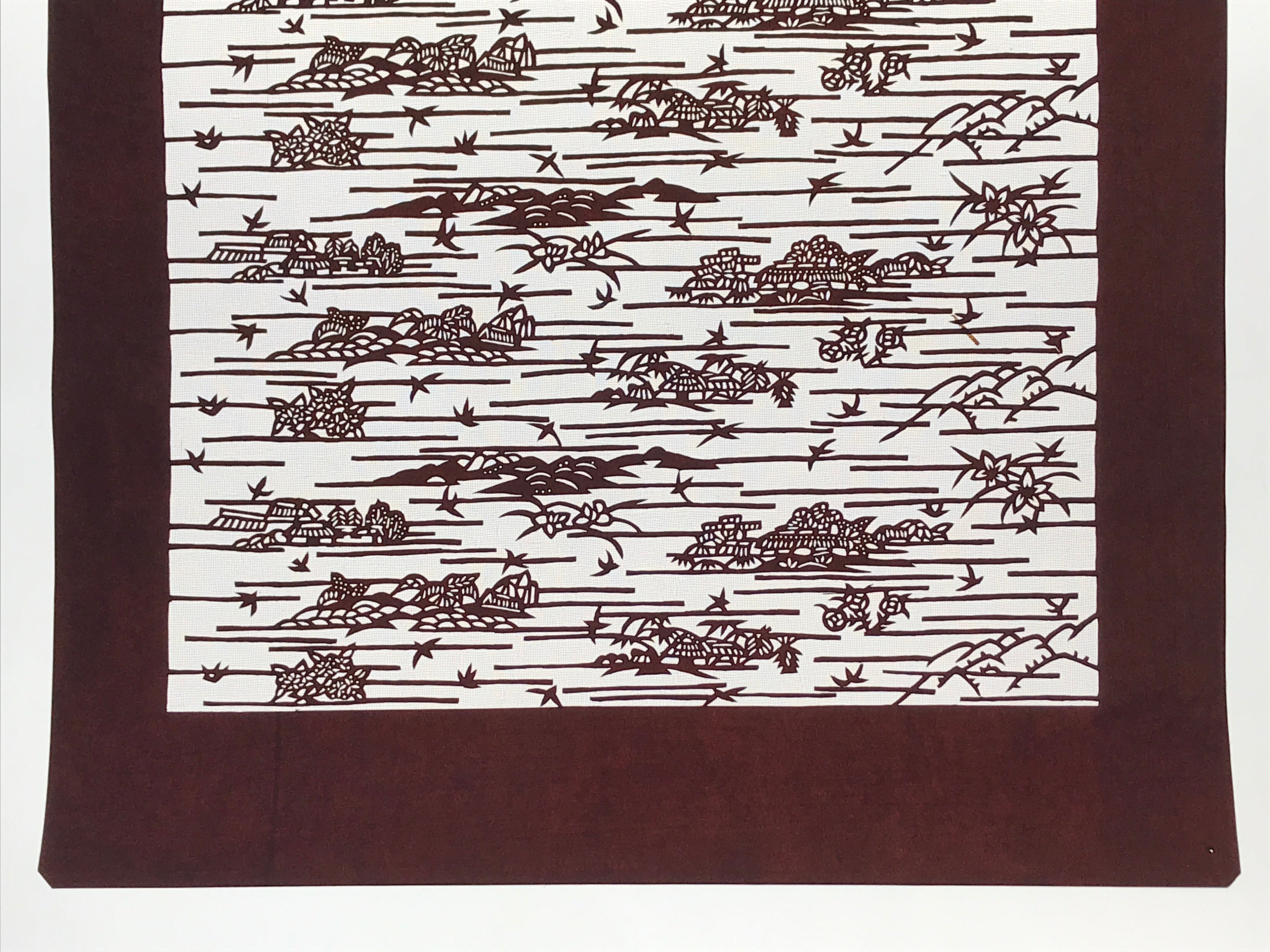Antique Japanese Katagami Kimono Paper Stencil Mountain Village Hydrangea 4Y479