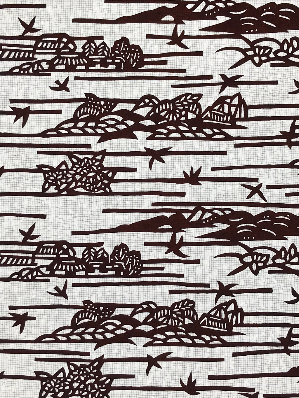 Antique Japanese Katagami Kimono Paper Stencil Mountain Village Hydrangea 4Y479