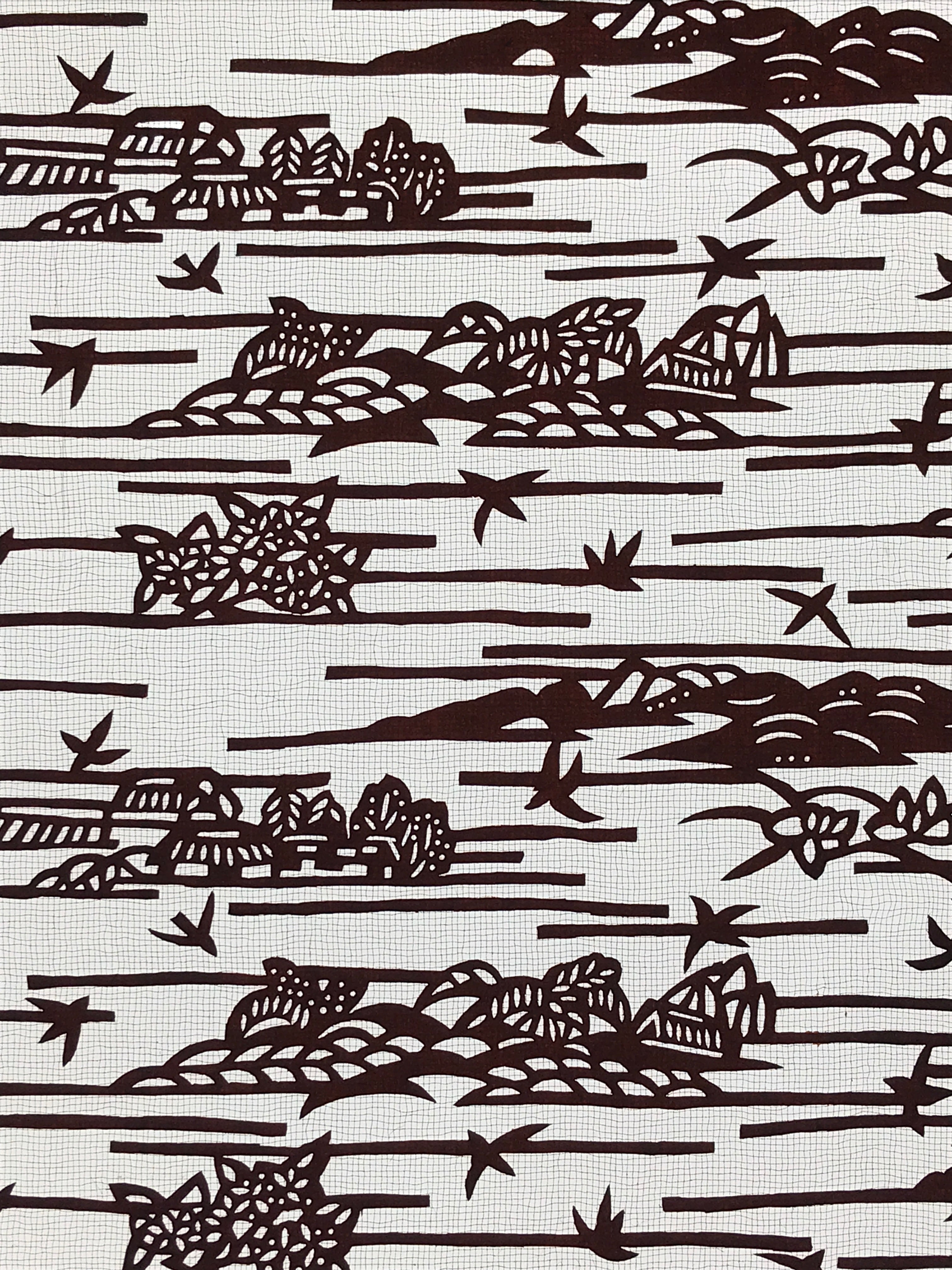 Antique Japanese Katagami Kimono Paper Stencil Mountain Village Hydrangea 4Y479