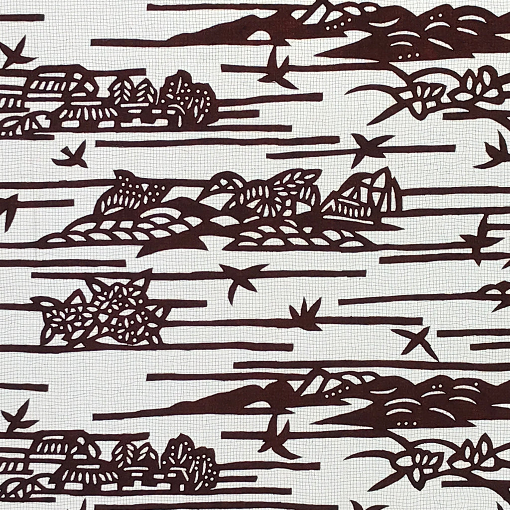 Antique Japanese Katagami Kimono Paper Stencil Mountain Village Hydrangea 4Y479