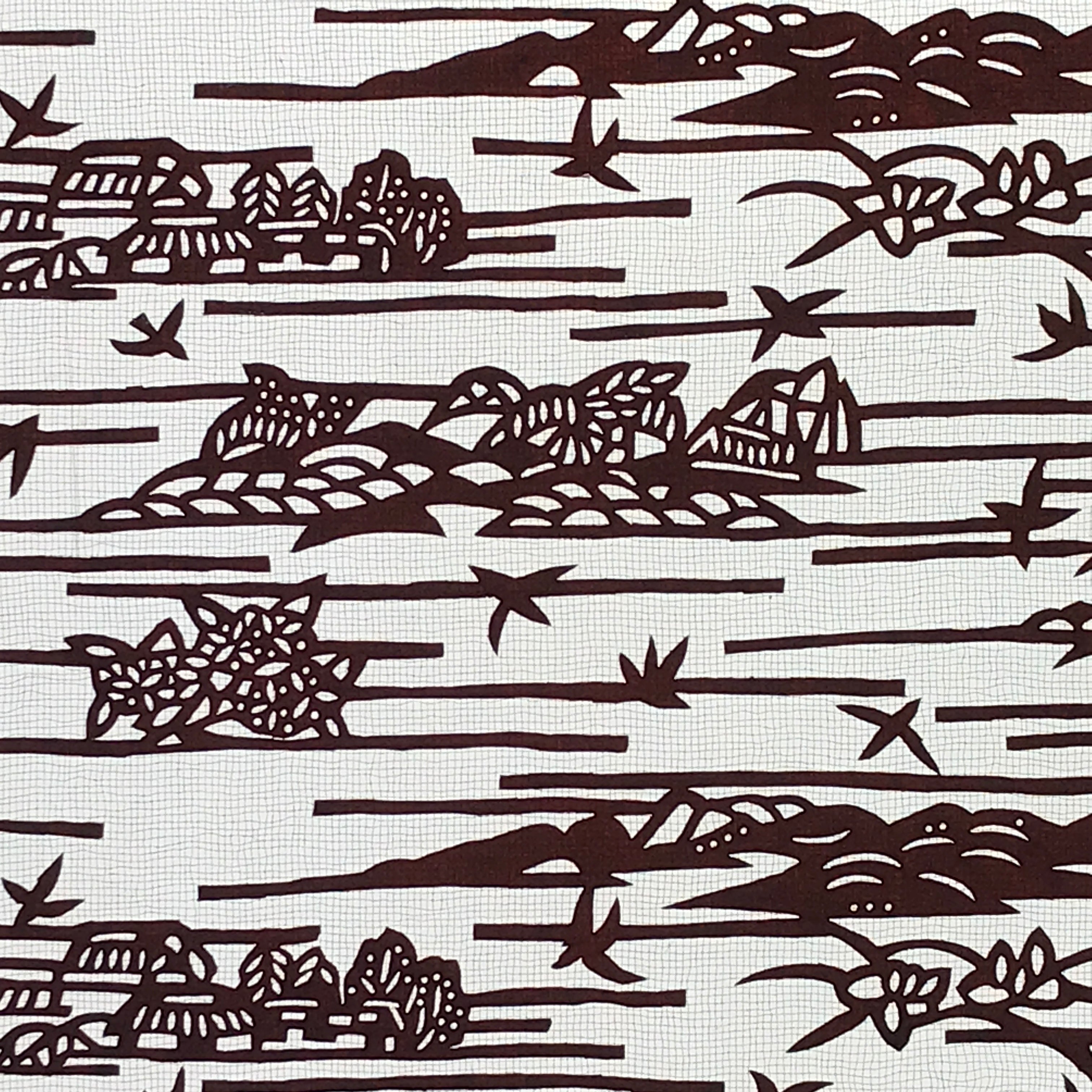 Antique Japanese Katagami Kimono Paper Stencil Mountain Village Hydrangea 4Y479