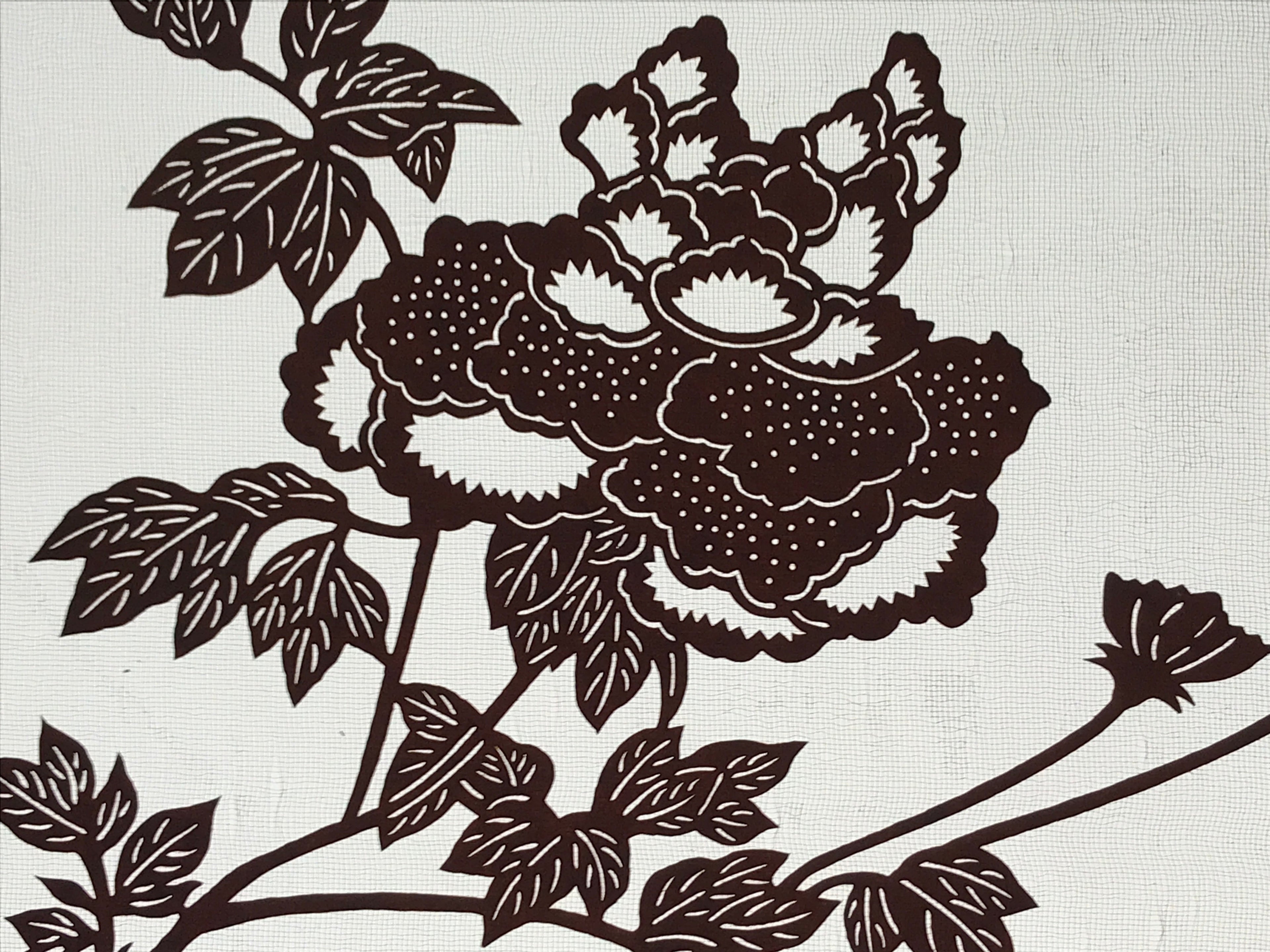 Antique Japanese Katagami Kimono Paper Stencil Peony Flower Butterfly 4Y480