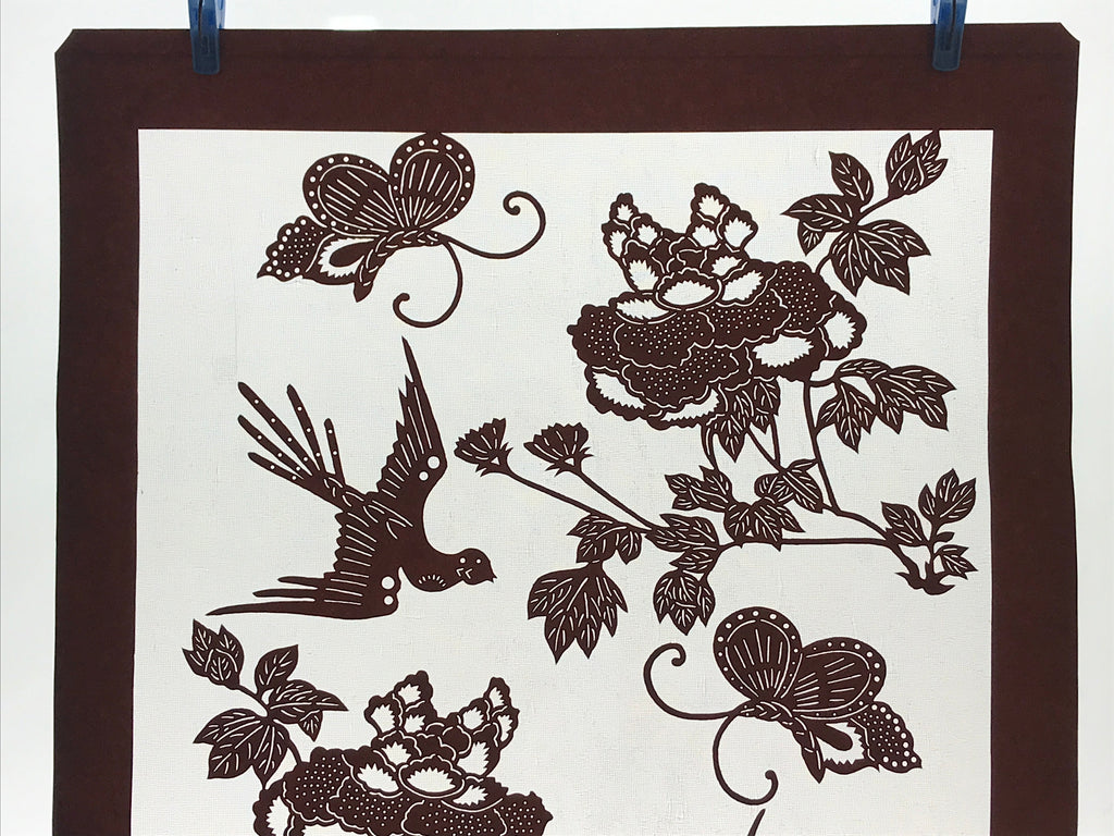 Antique Japanese Katagami Kimono Paper Stencil Peony Flower Butterfly 4Y480