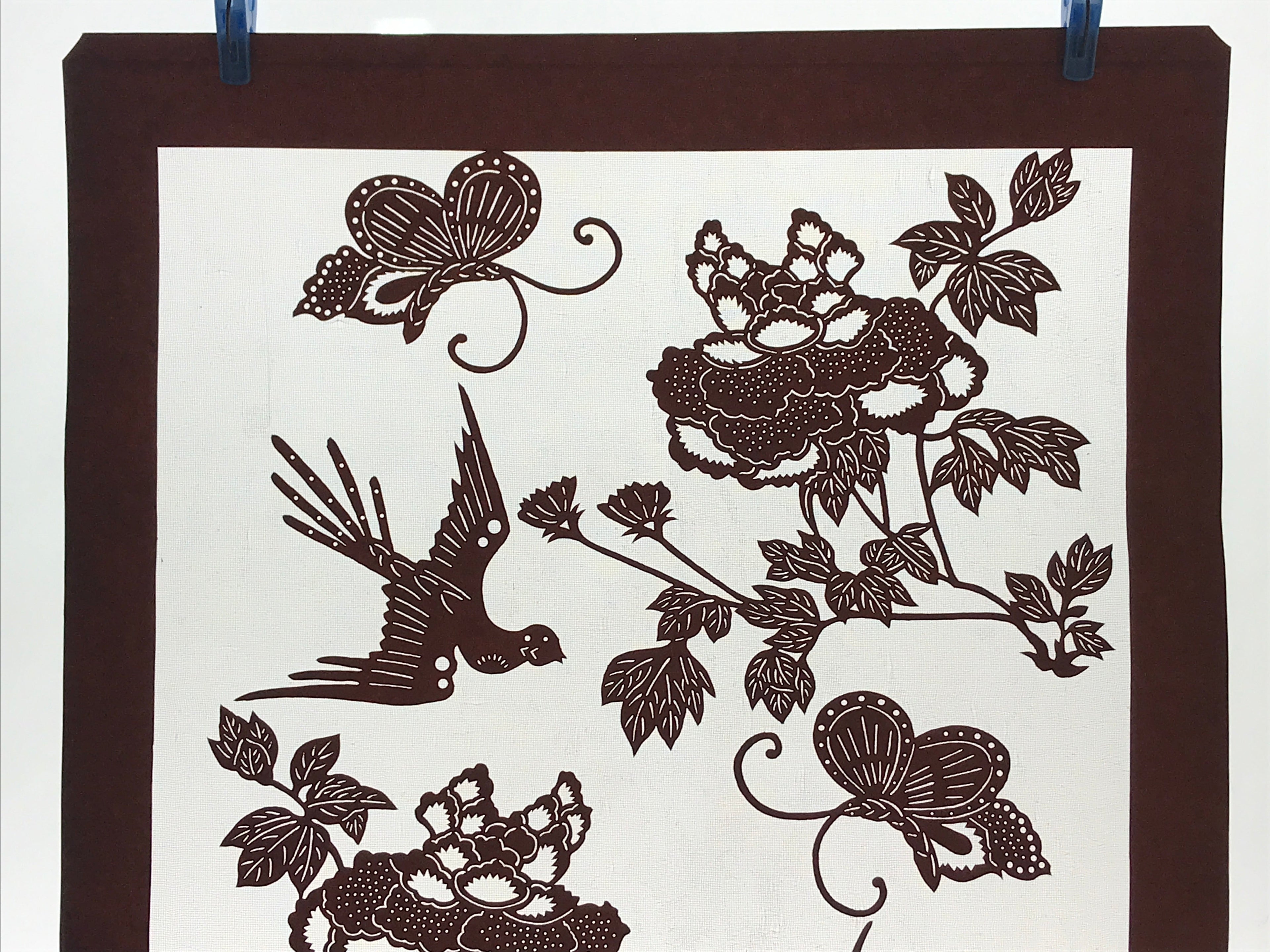 Antique Japanese Katagami Kimono Paper Stencil Peony Flower Butterfly 4Y480