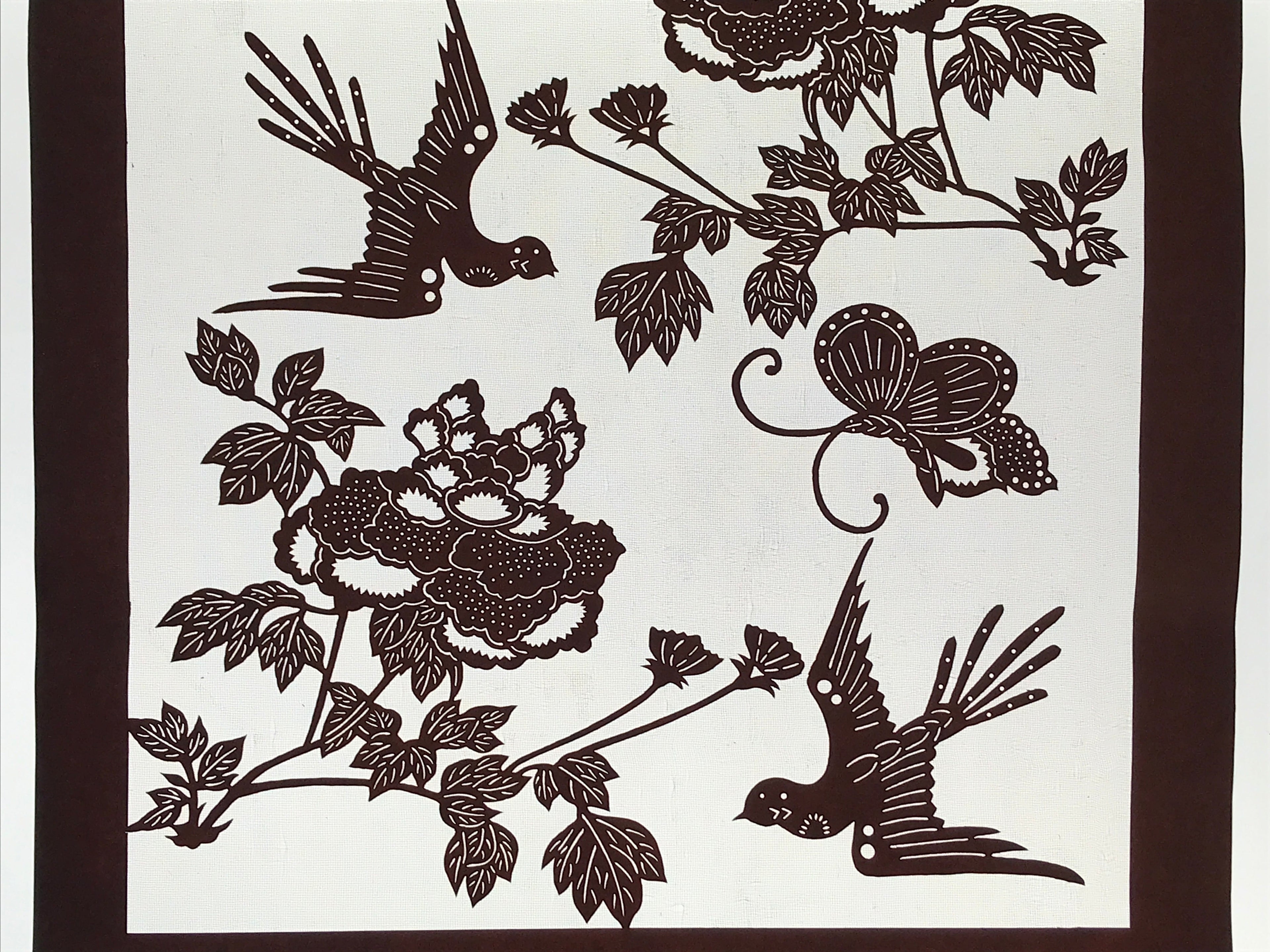 Antique Japanese Katagami Kimono Paper Stencil Peony Flower Butterfly 4Y480
