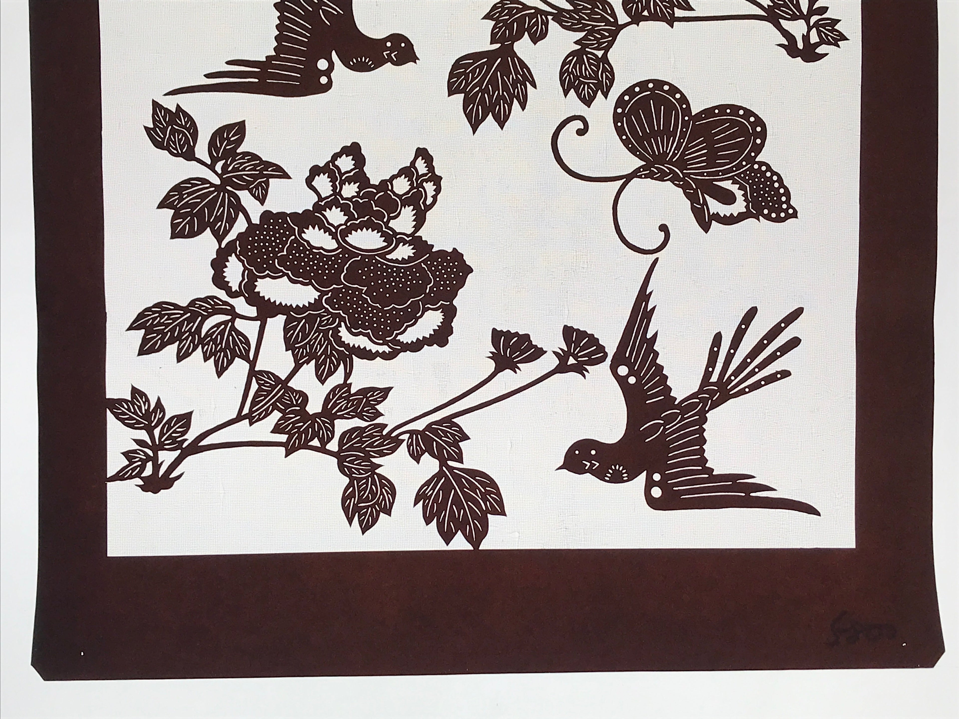 Antique Japanese Katagami Kimono Paper Stencil Peony Flower Butterfly 4Y480