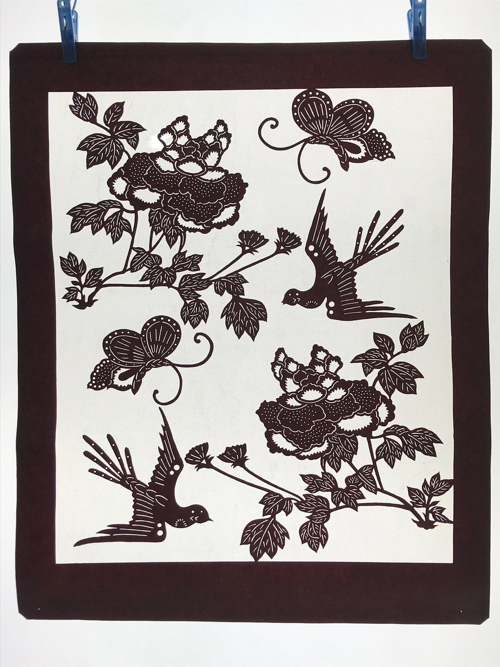 Antique Japanese Katagami Kimono Paper Stencil Peony Flower Butterfly 4Y480