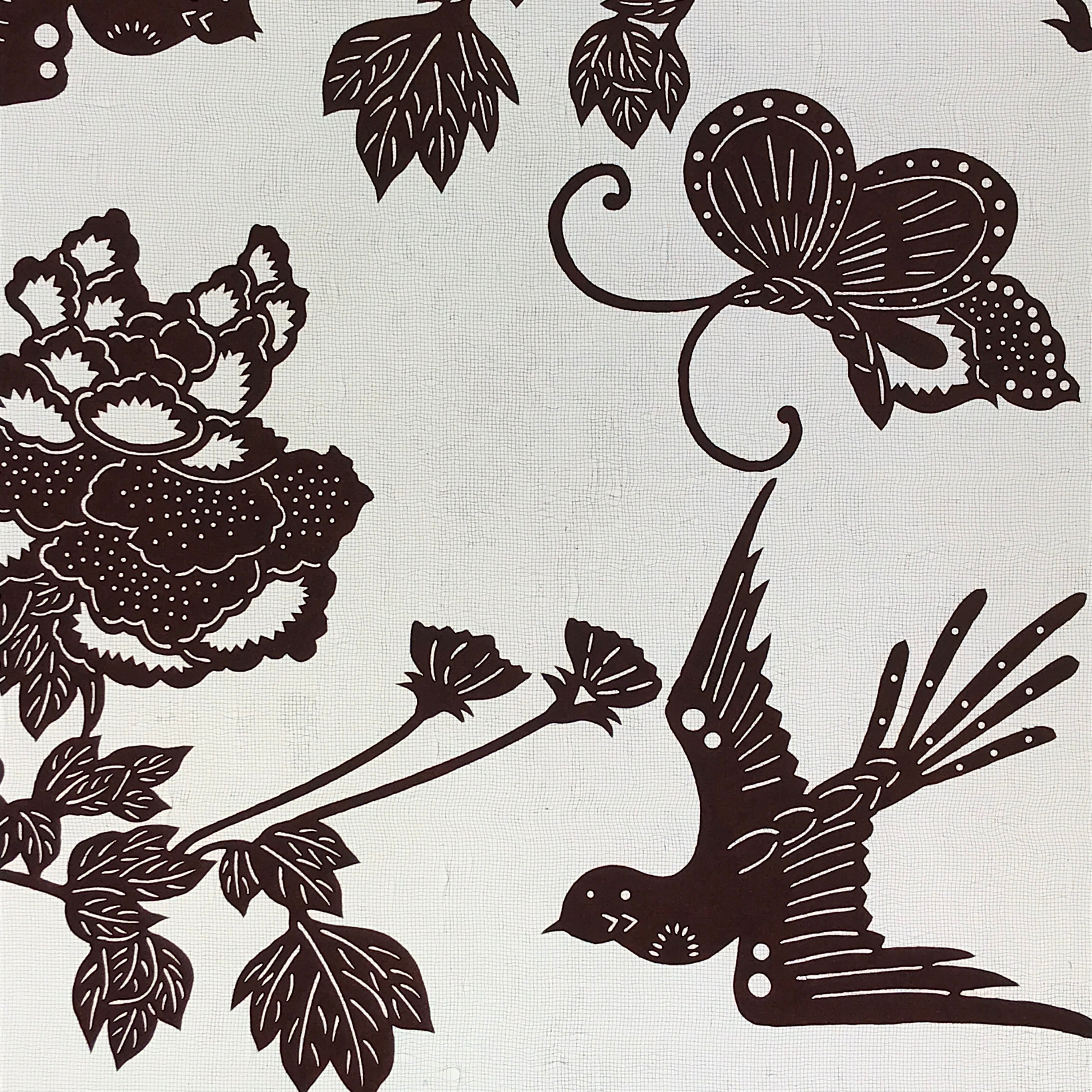 Antique Japanese Katagami Kimono Paper Stencil Peony Flower Butterfly 4Y480