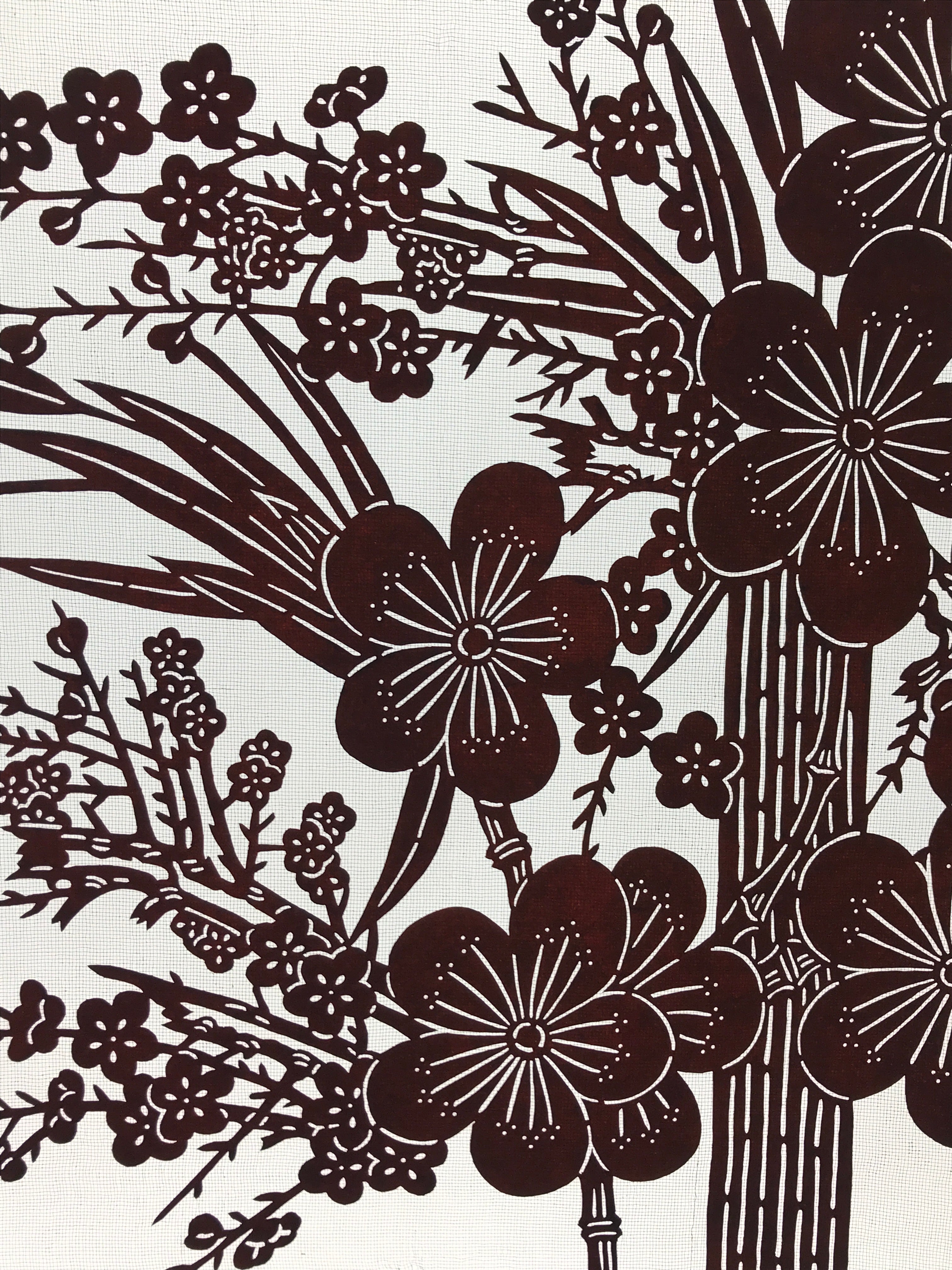 Antique Japanese Katagami Kimono Paper Stencil Plum Blossom Bamboo 4Y470