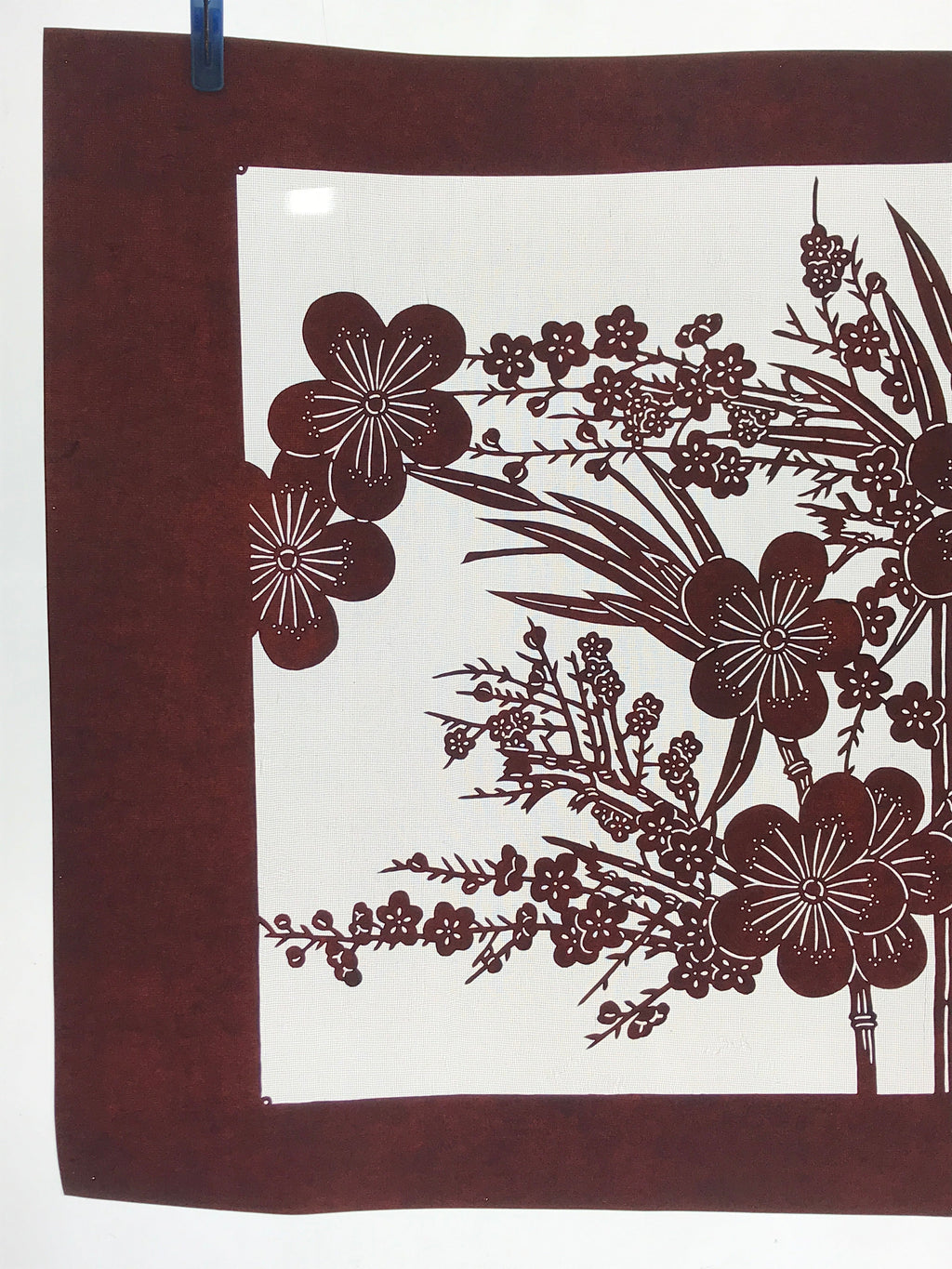 Antique Japanese Katagami Kimono Paper Stencil Plum Blossom Bamboo 4Y470