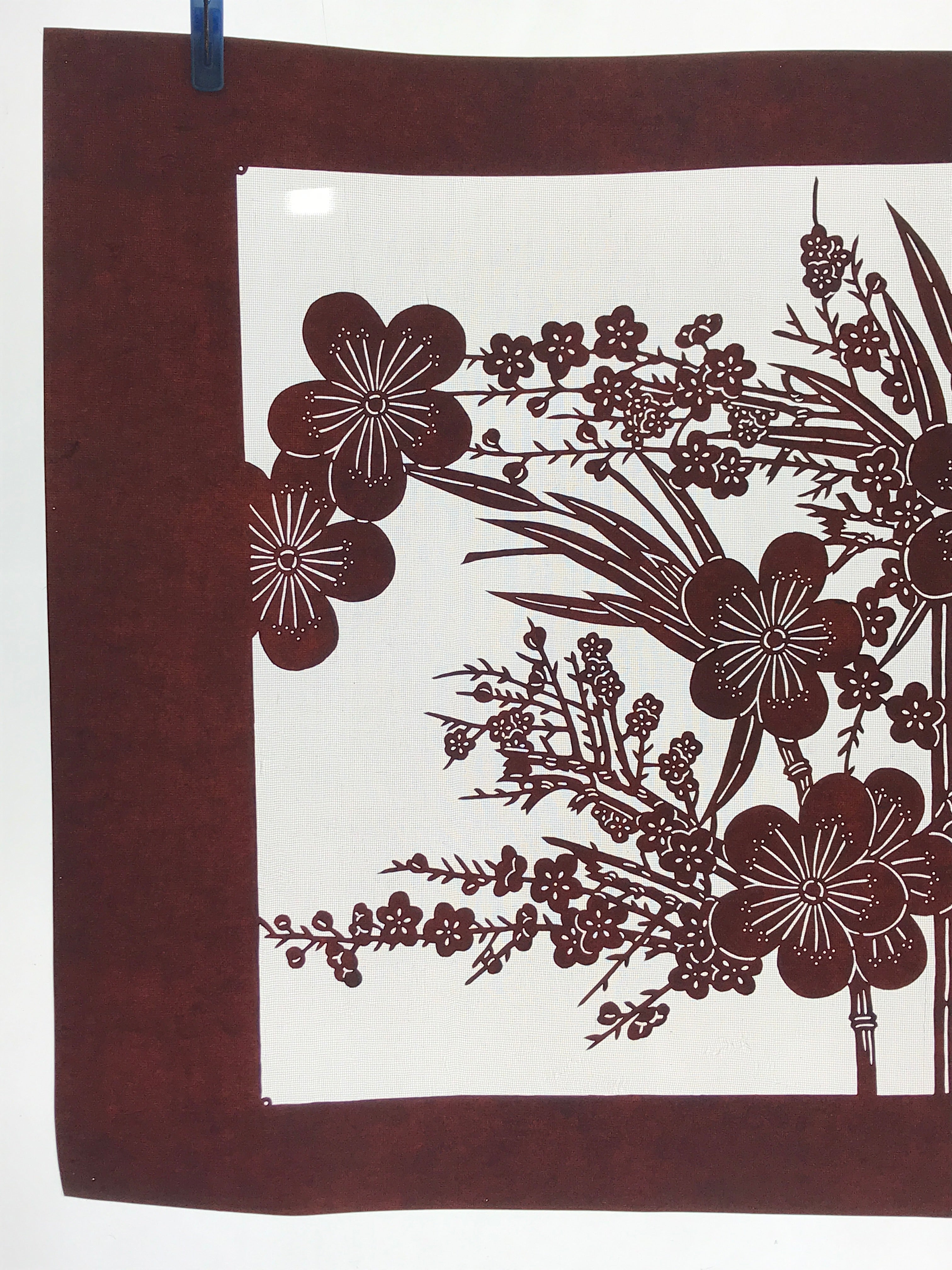 Antique Japanese Katagami Kimono Paper Stencil Plum Blossom Bamboo 4Y470