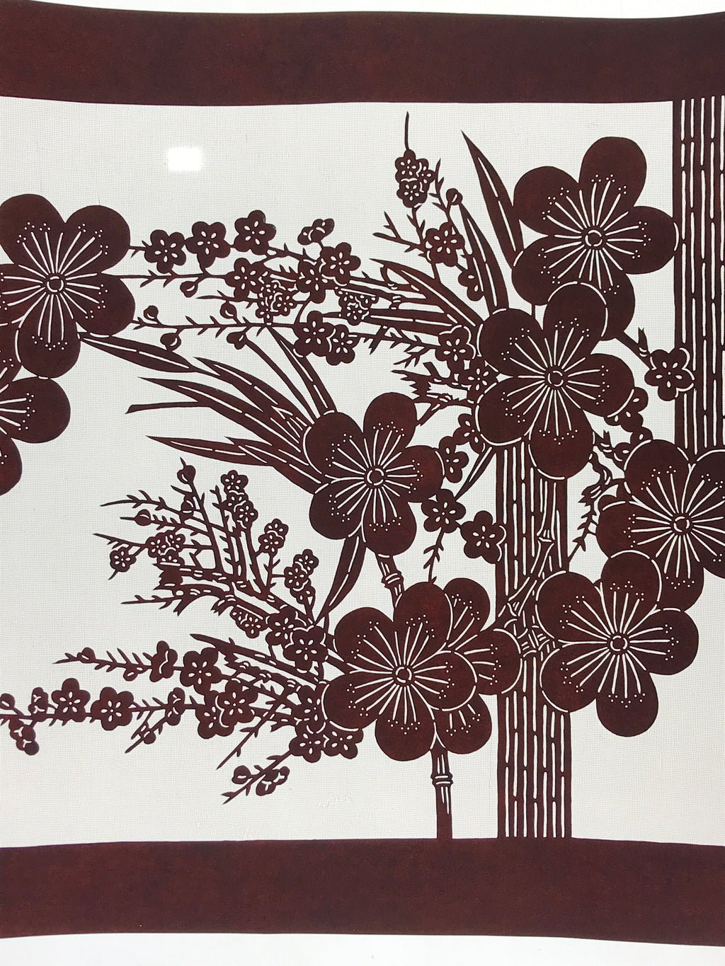 Antique Japanese Katagami Kimono Paper Stencil Plum Blossom Bamboo 4Y470