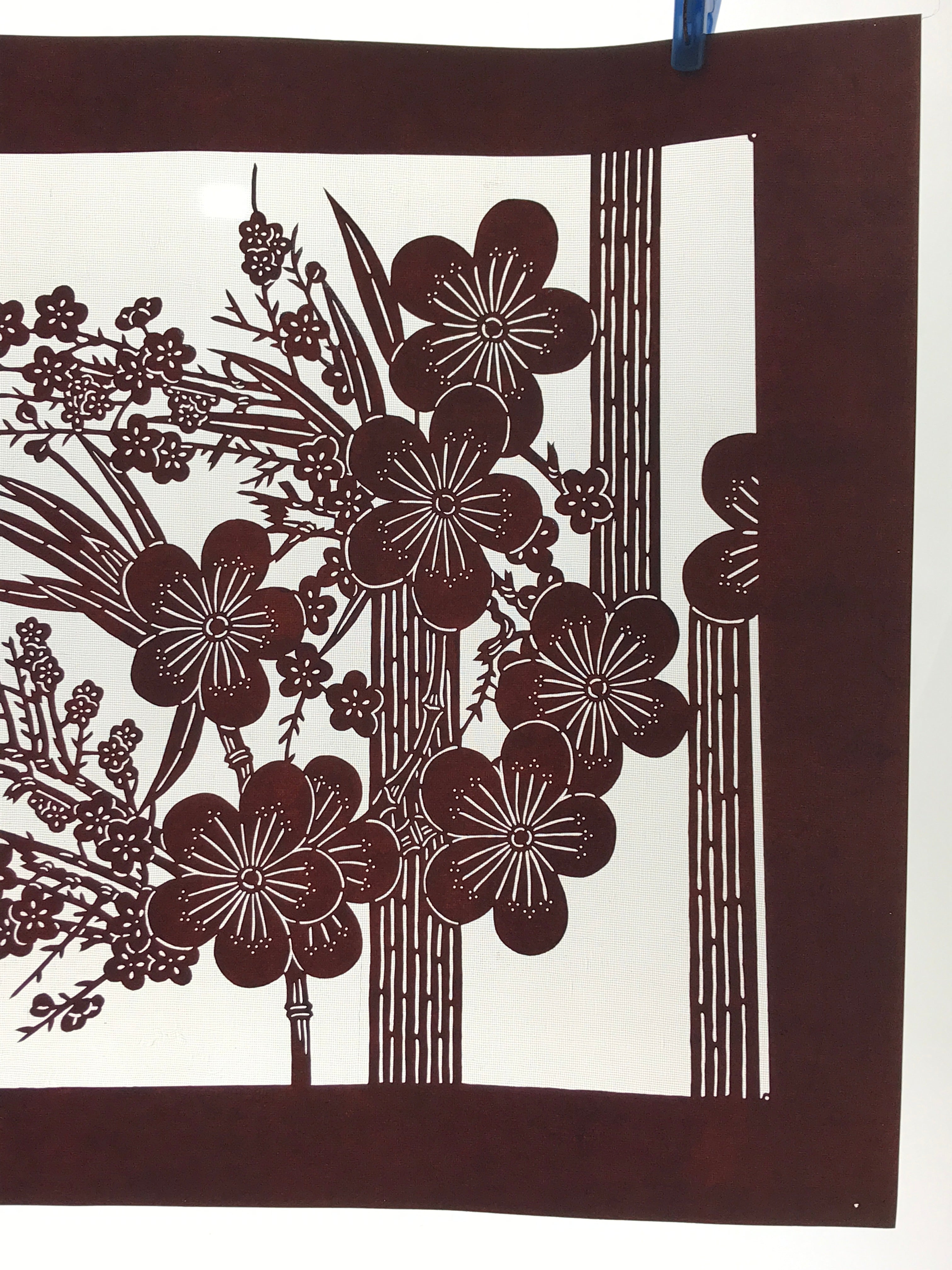 Antique Japanese Katagami Kimono Paper Stencil Plum Blossom Bamboo 4Y470