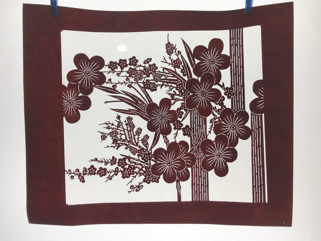 Antique Japanese Katagami Kimono Paper Stencil Plum Blossom Bamboo 4Y470