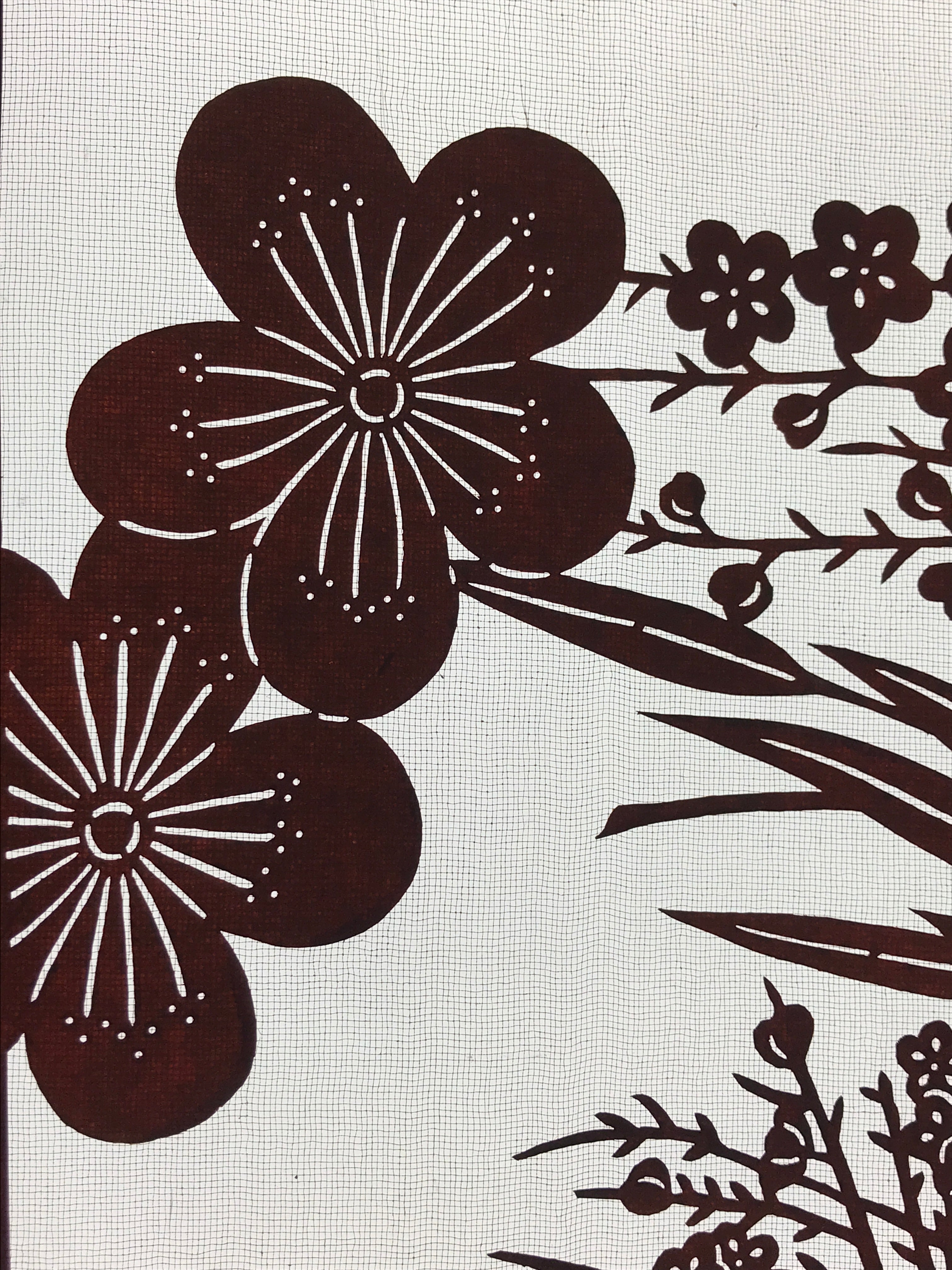 Antique Japanese Katagami Kimono Paper Stencil Plum Blossom Bamboo 4Y470