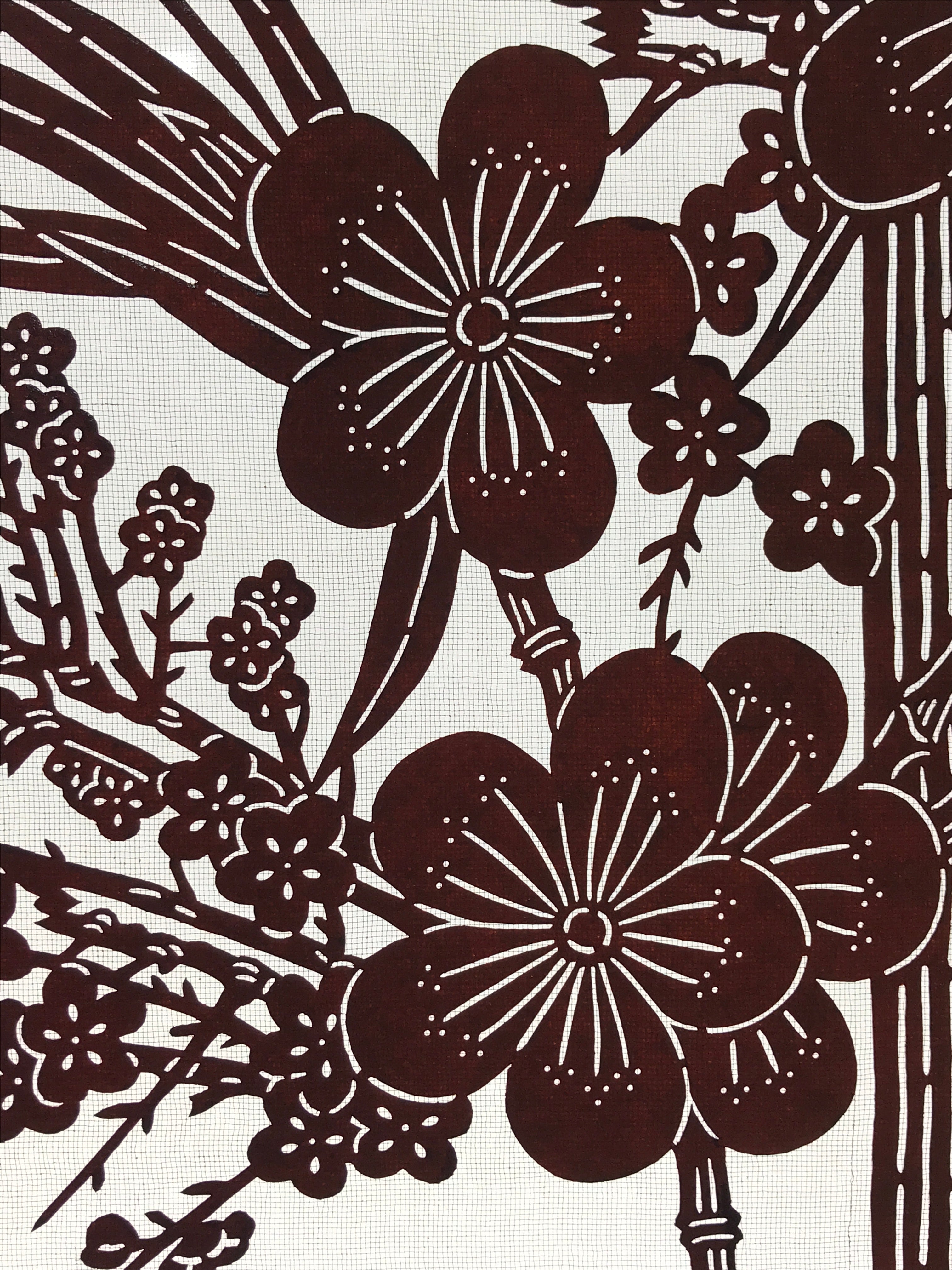 Antique Japanese Katagami Kimono Paper Stencil Plum Blossom Bamboo 4Y470