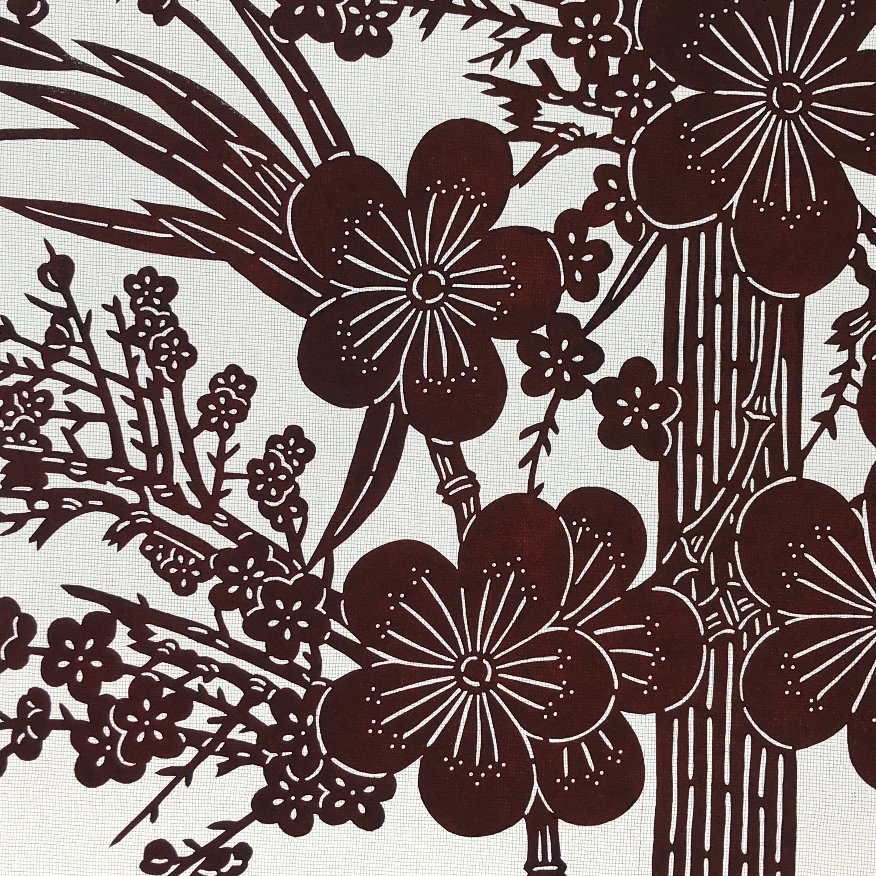 Antique Japanese Katagami Kimono Paper Stencil Plum Blossom Bamboo 4Y470
