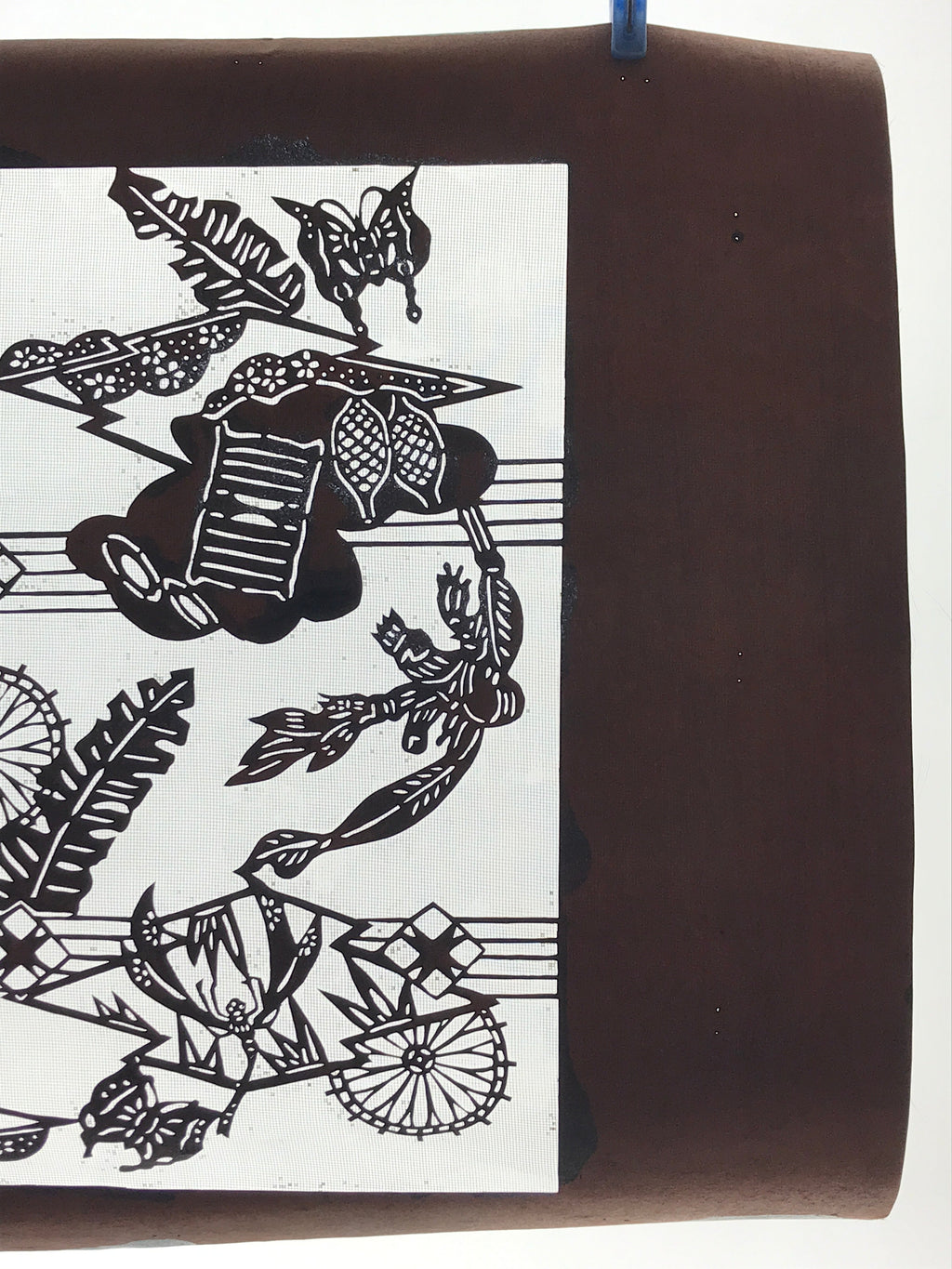 Antique Japanese Katagami Kimono Paper Stencil Summer Dragonfly 4Y475