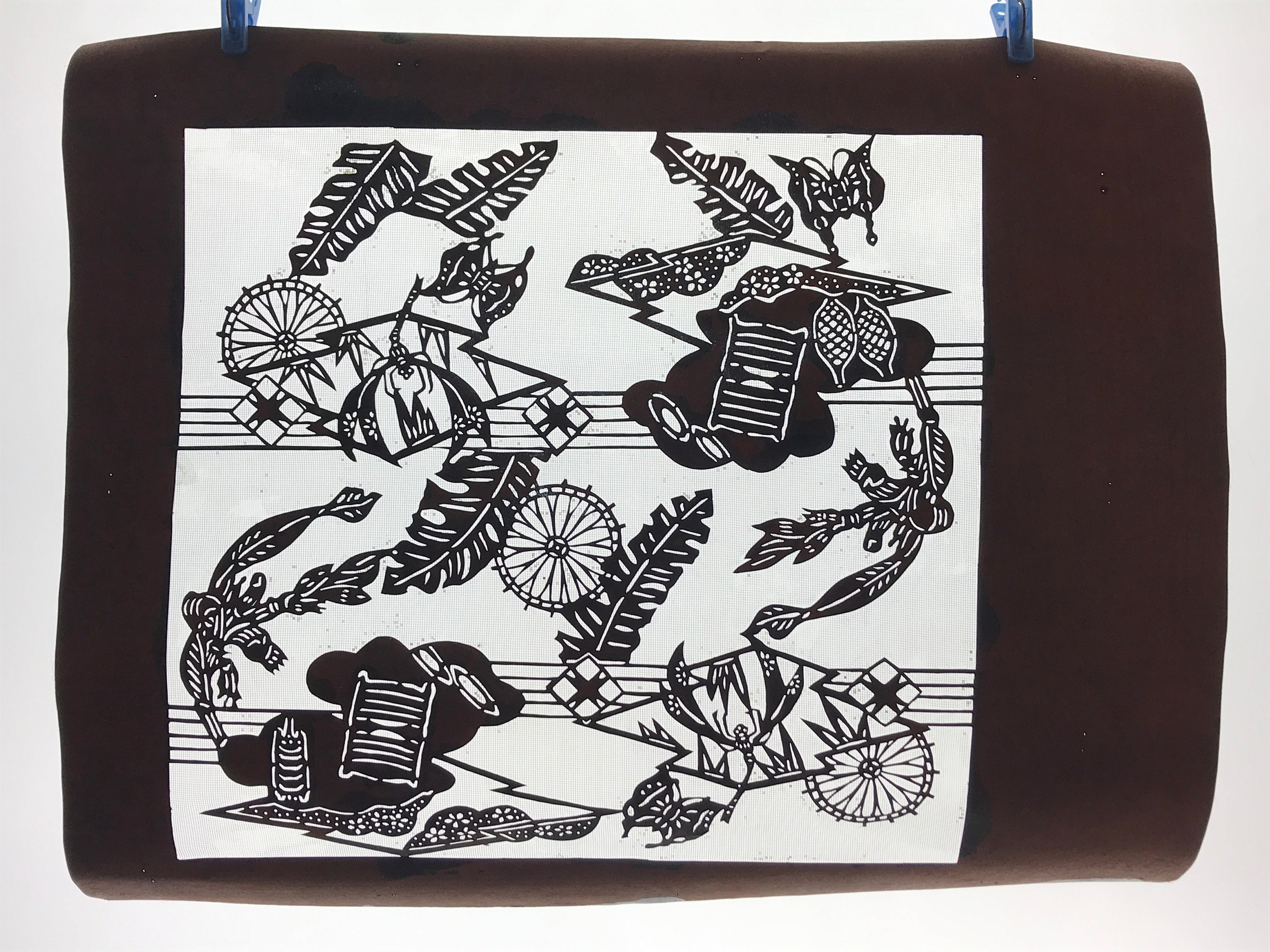 Antique Japanese Katagami Kimono Paper Stencil Summer Dragonfly 4Y475