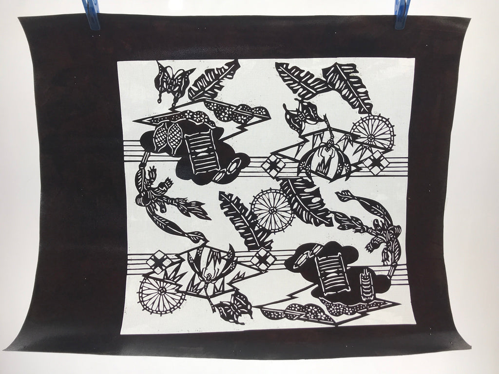 Antique Japanese Katagami Kimono Paper Stencil Summer Dragonfly 4Y475