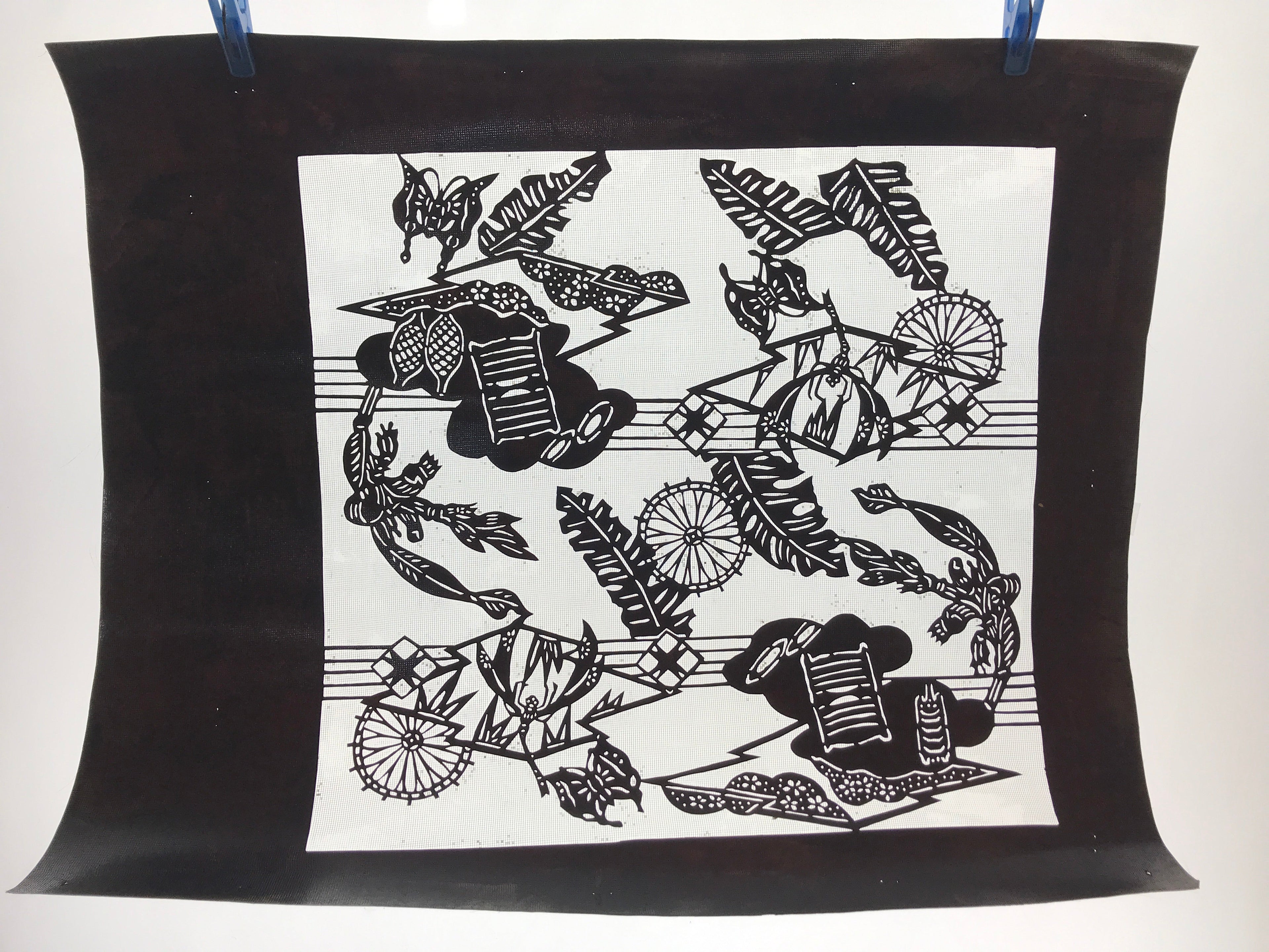 Antique Japanese Katagami Kimono Paper Stencil Summer Dragonfly 4Y475