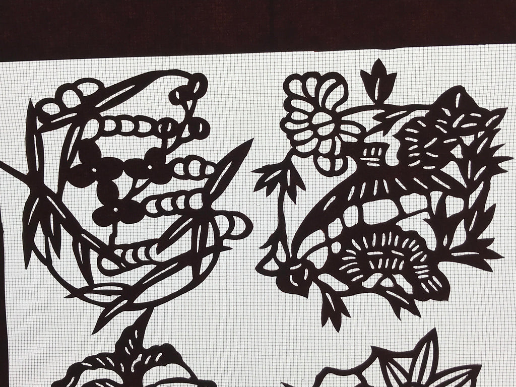 Antique Japanese Katagami Kimono Paper Stencil Village Life Flowers 4Y492