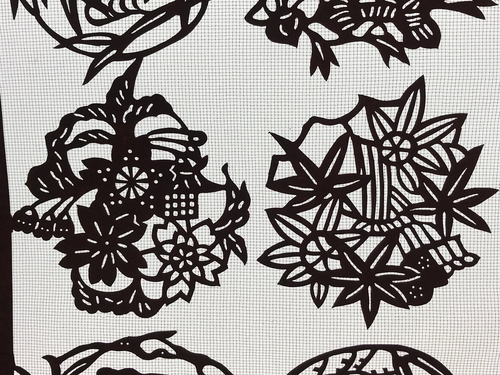 Antique Japanese Katagami Kimono Paper Stencil Village Life Flowers 4Y492
