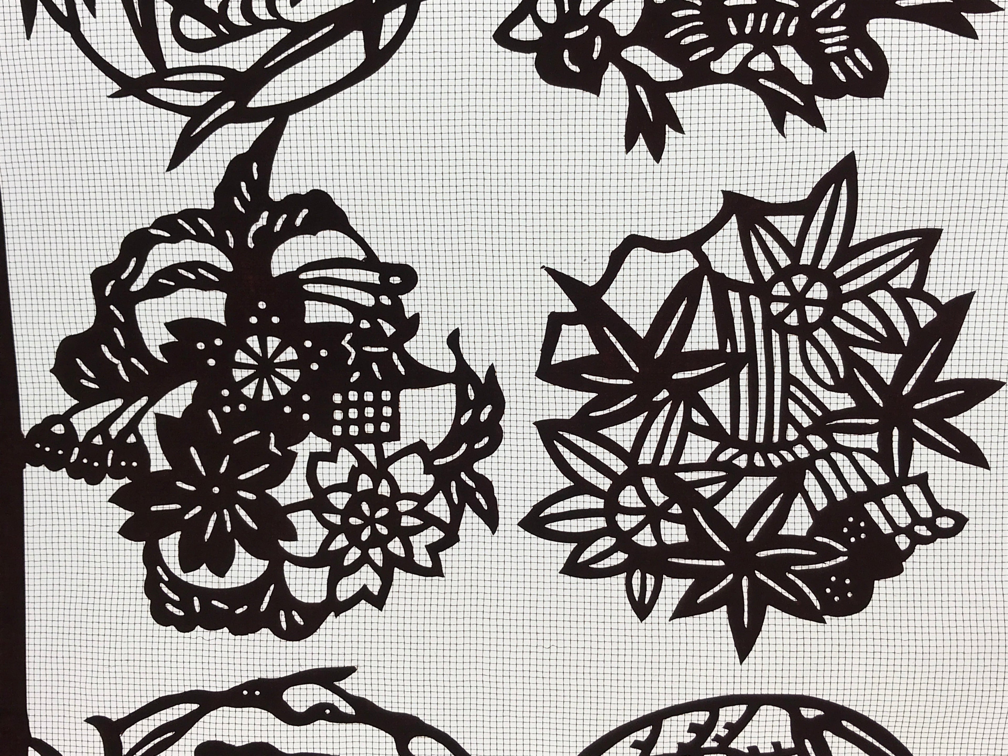 Antique Japanese Katagami Kimono Paper Stencil Village Life Flowers 4Y492