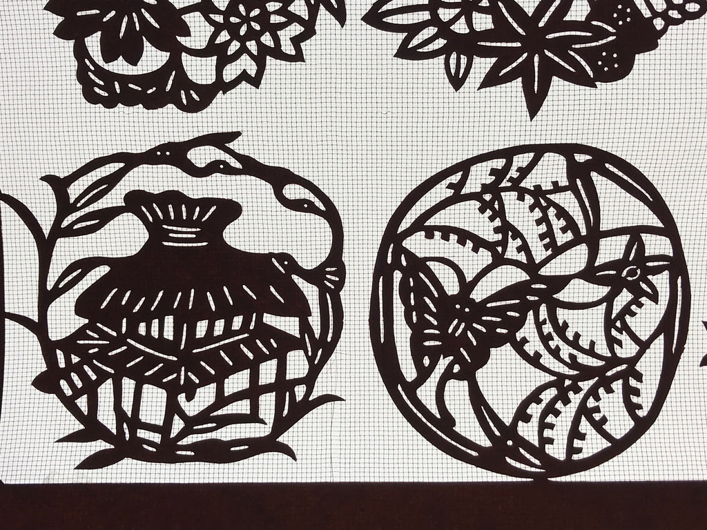 Antique Japanese Katagami Kimono Paper Stencil Village Life Flowers 4Y492