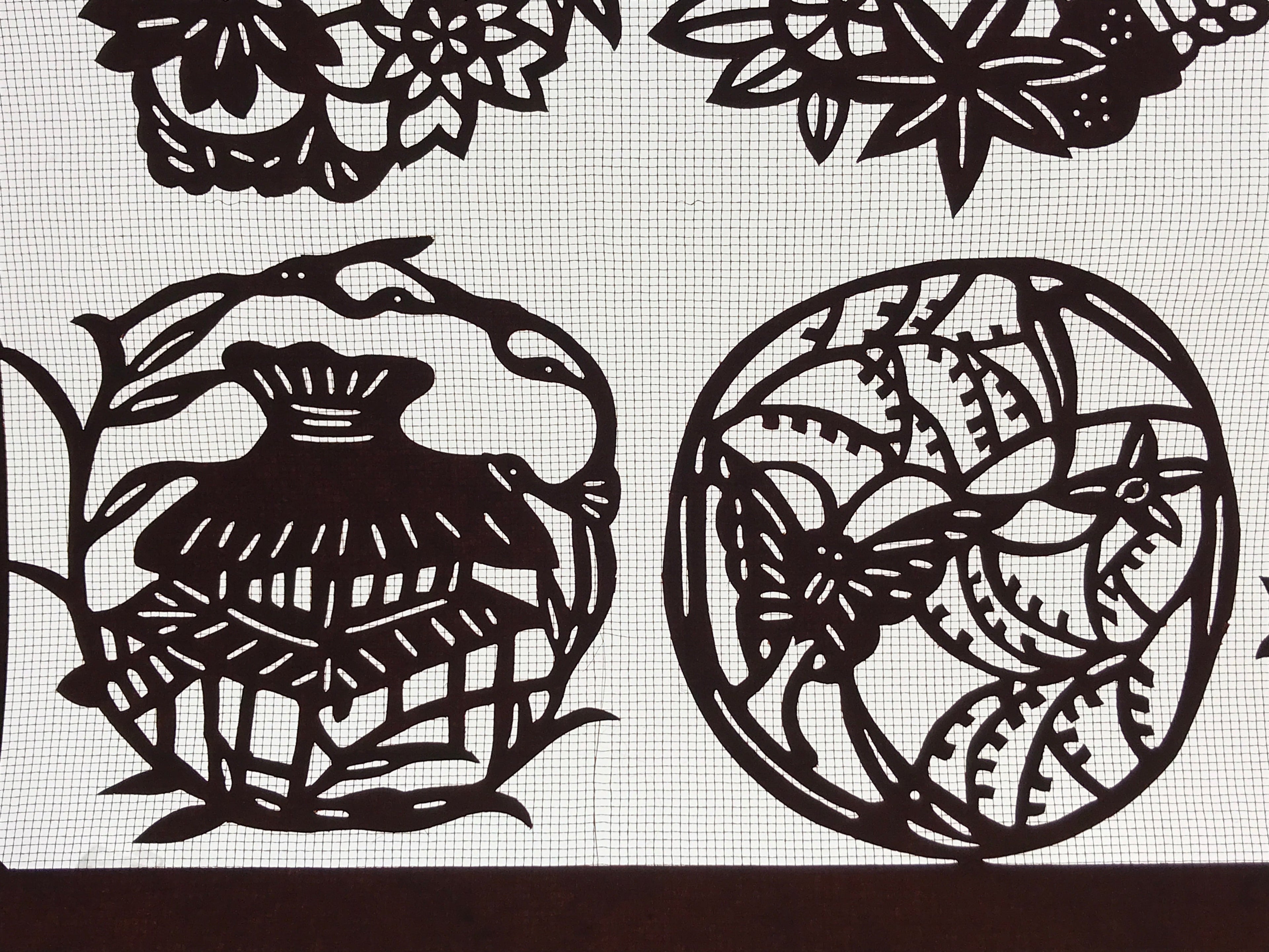 Antique Japanese Katagami Kimono Paper Stencil Village Life Flowers 4Y492