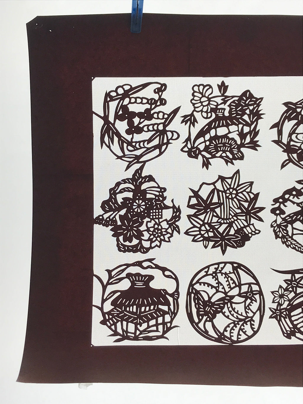 Antique Japanese Katagami Kimono Paper Stencil Village Life Flowers 4Y492