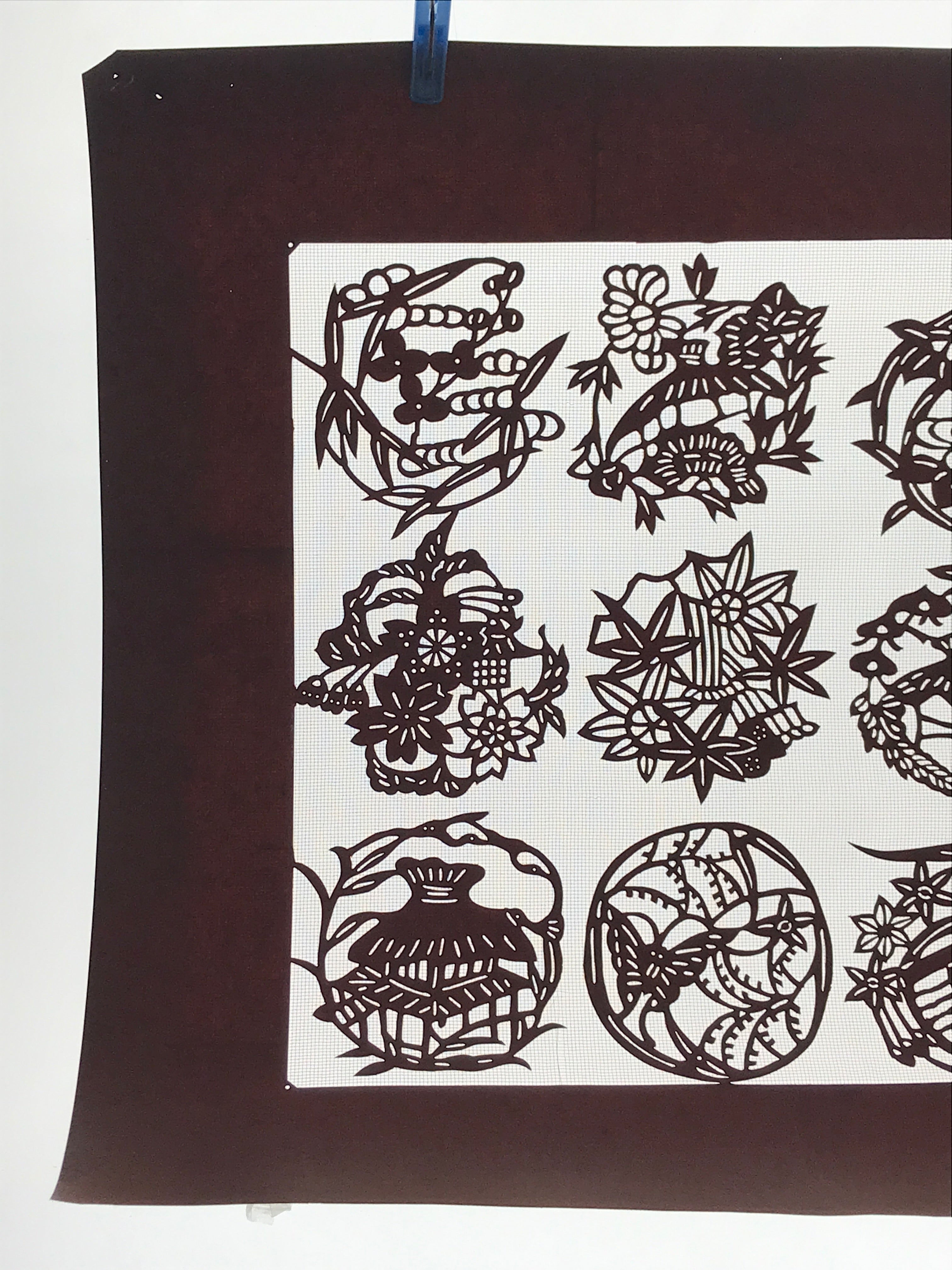Antique Japanese Katagami Kimono Paper Stencil Village Life Flowers 4Y492