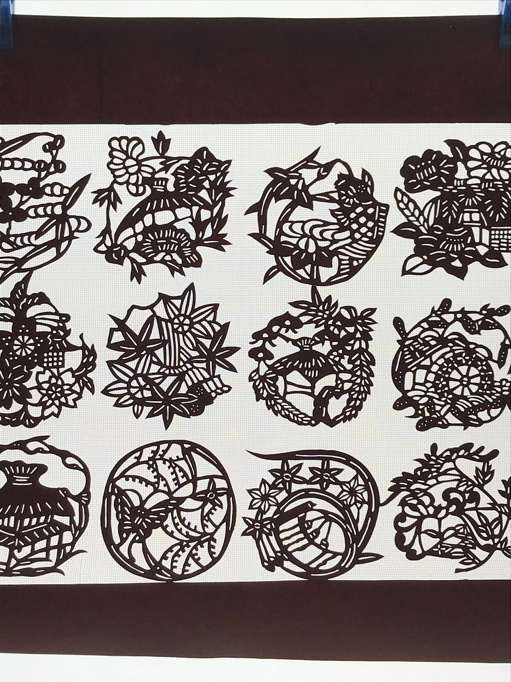 Antique Japanese Katagami Kimono Paper Stencil Village Life Flowers 4Y492