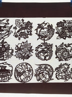 Antique Japanese Katagami Kimono Paper Stencil Village Life Flowers 4Y492