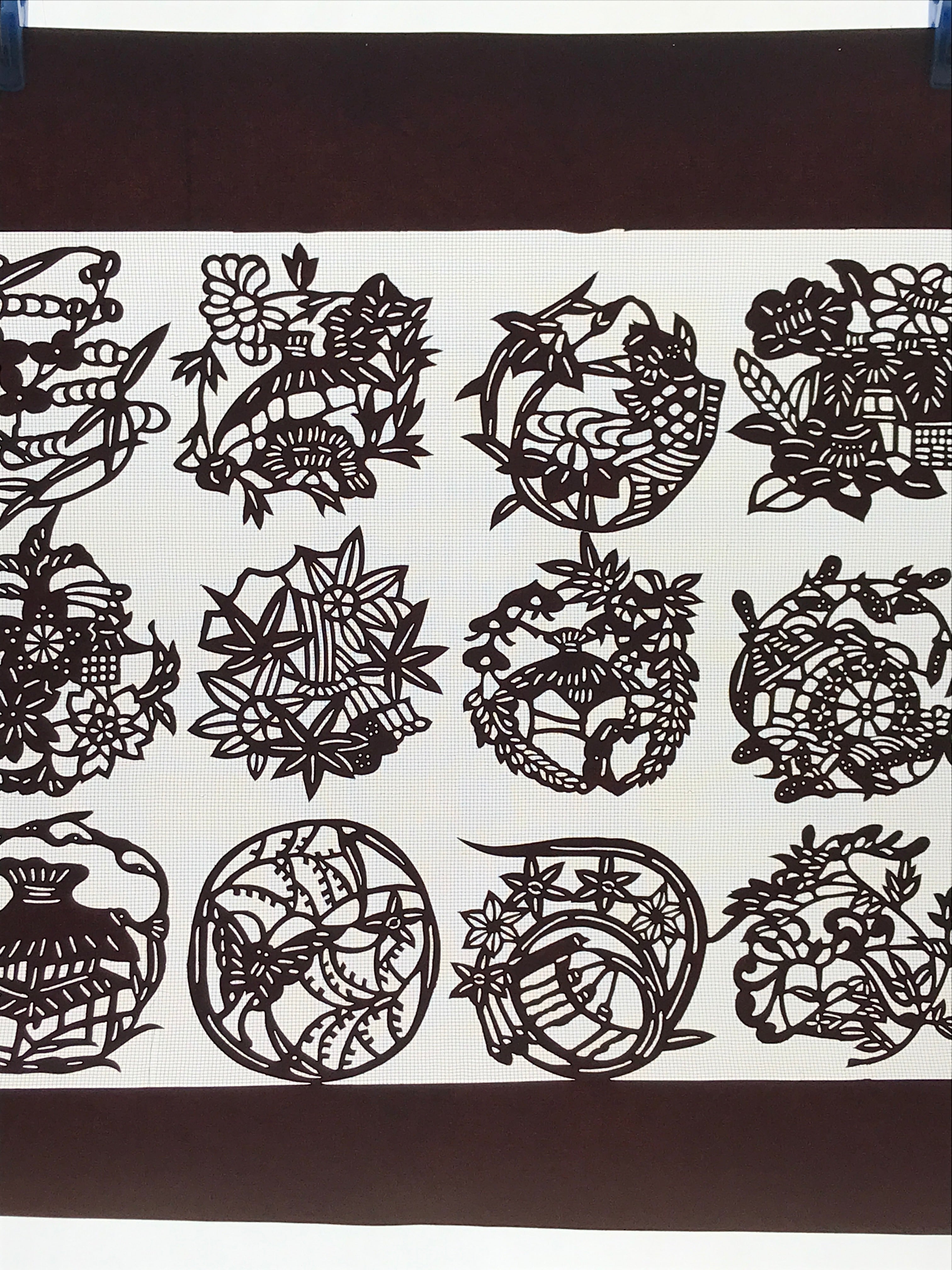 Antique Japanese Katagami Kimono Paper Stencil Village Life Flowers 4Y492