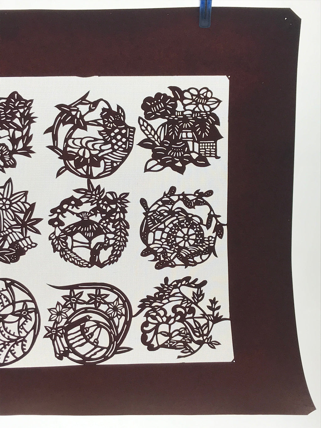 Antique Japanese Katagami Kimono Paper Stencil Village Life Flowers 4Y492